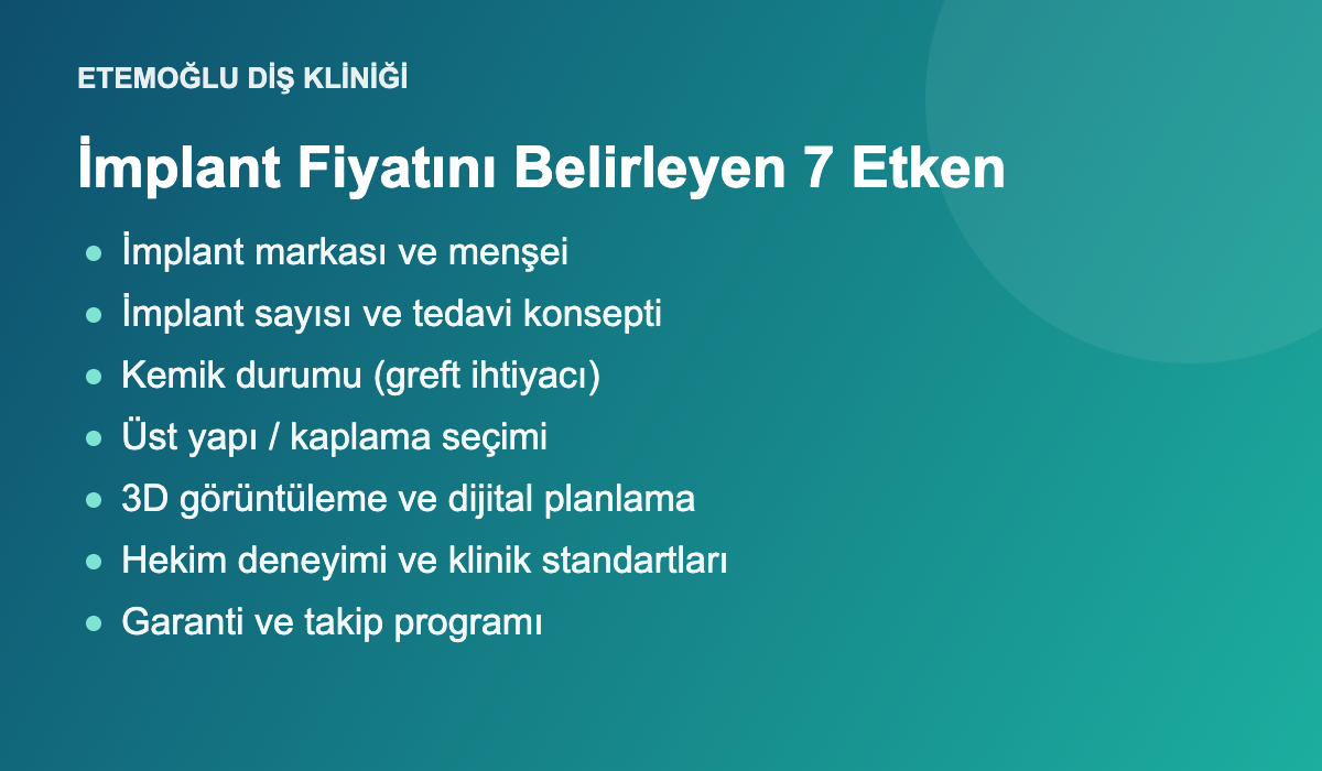 İmplant fiyat etkenleri infografiği