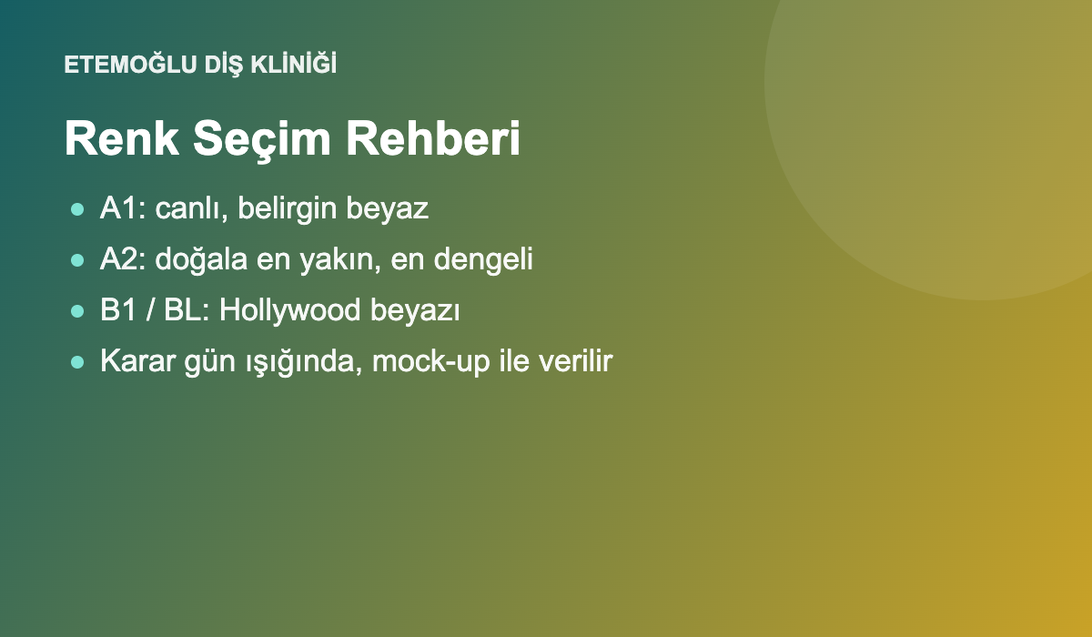 Zirkonyum diş renkleri seçim rehberi